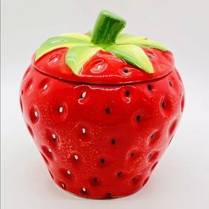 Rare Pier 1 One Imports Strawberry Jam Jar Canister Seeds And Leaf Top